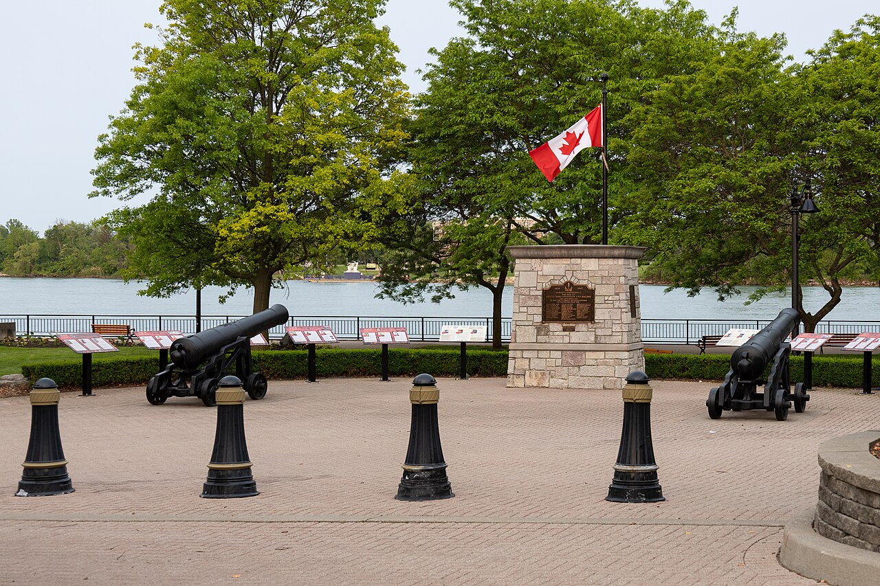 Historic cannons and memorial at King's Navy Yard Park in Amherstburg