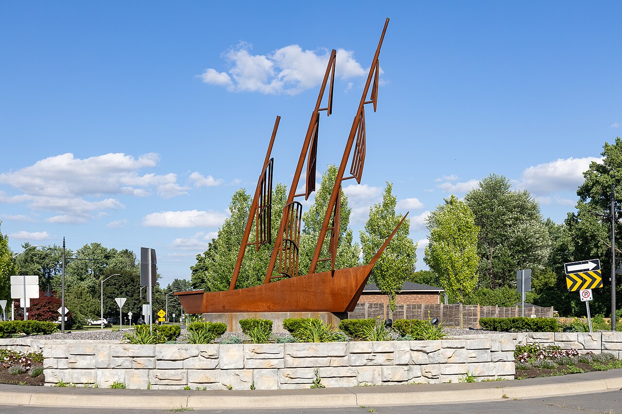 Le Griffon steel ship sculpture at the Malden Road roundabout in LaSalle