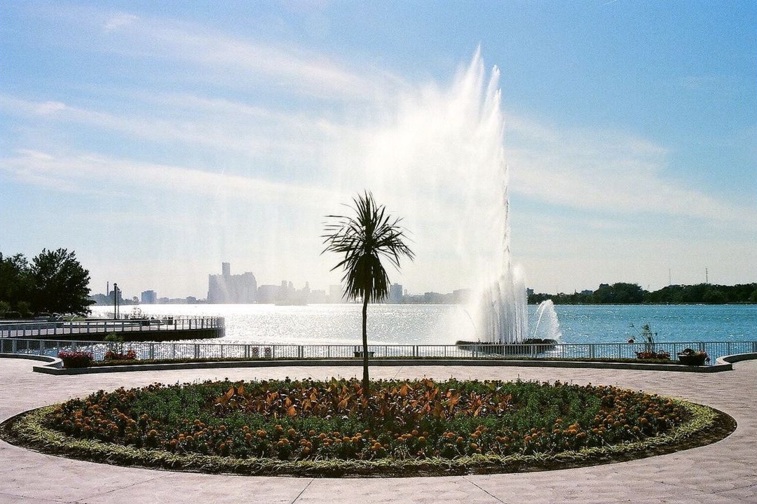 Peace Fountain and the Detroit River in Windsor