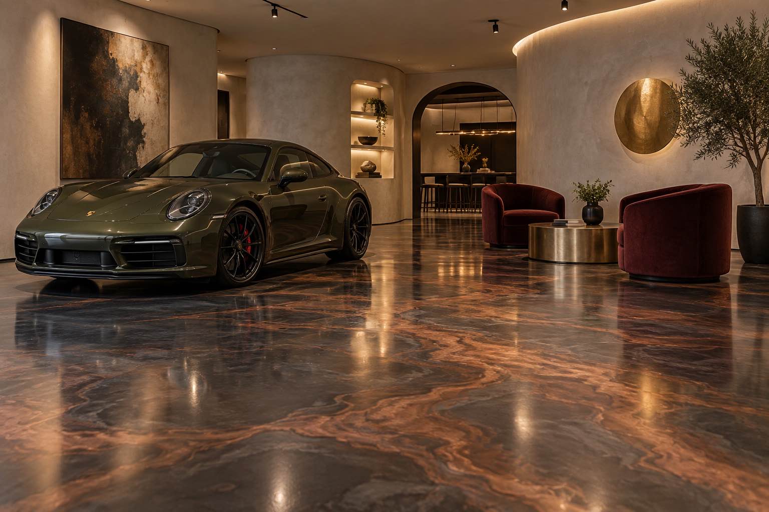 Showroom lounge with graphite metallic epoxy