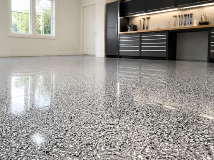 Decorative floor finish in a garage