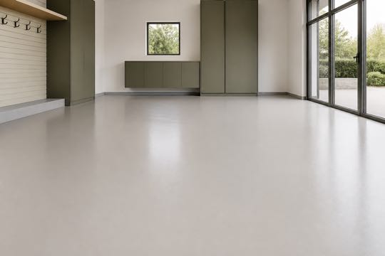 Seamless solid colour resin floor in a modern garage studio