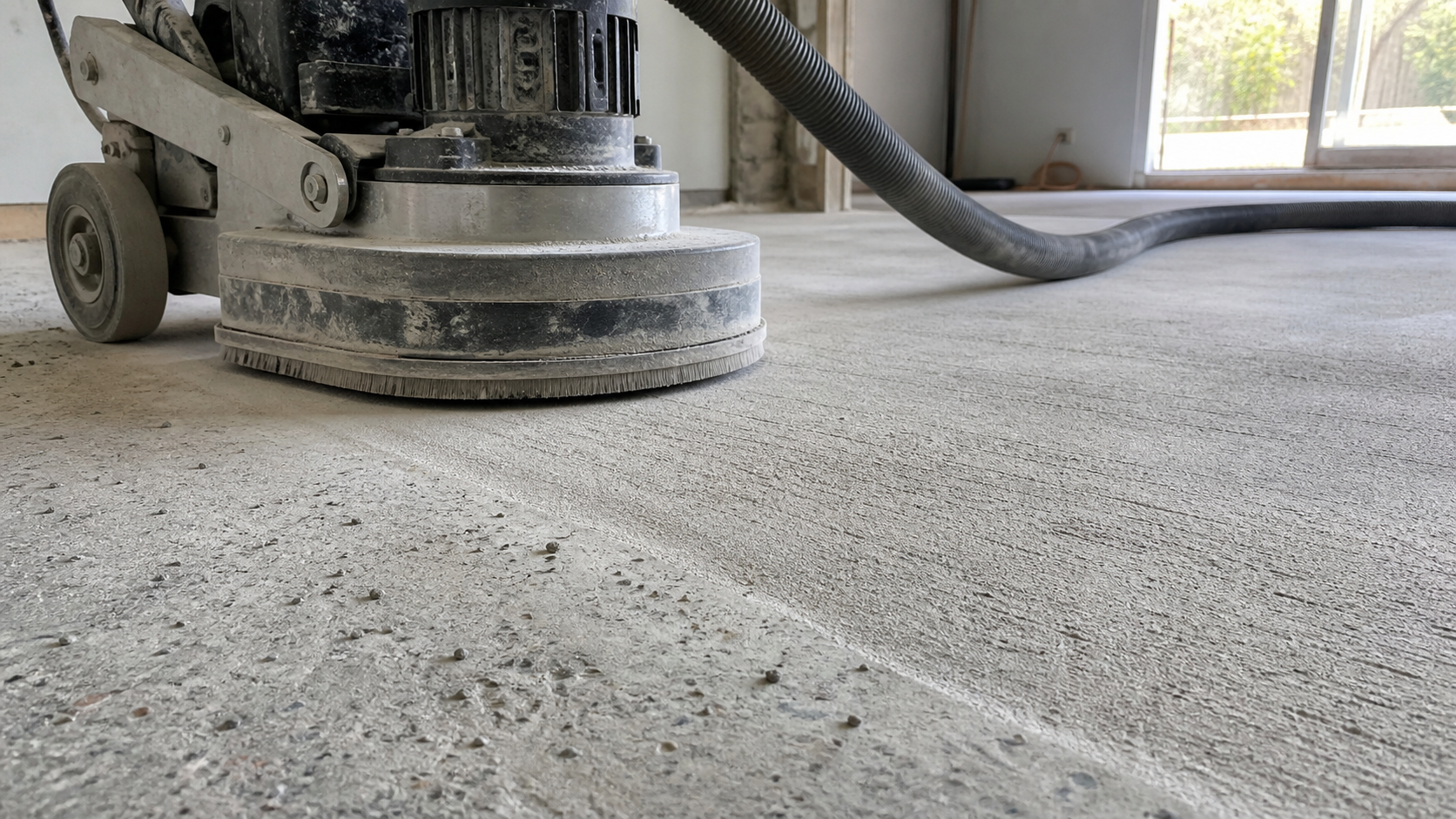 Concrete floor being mechanically prepared with dust collection