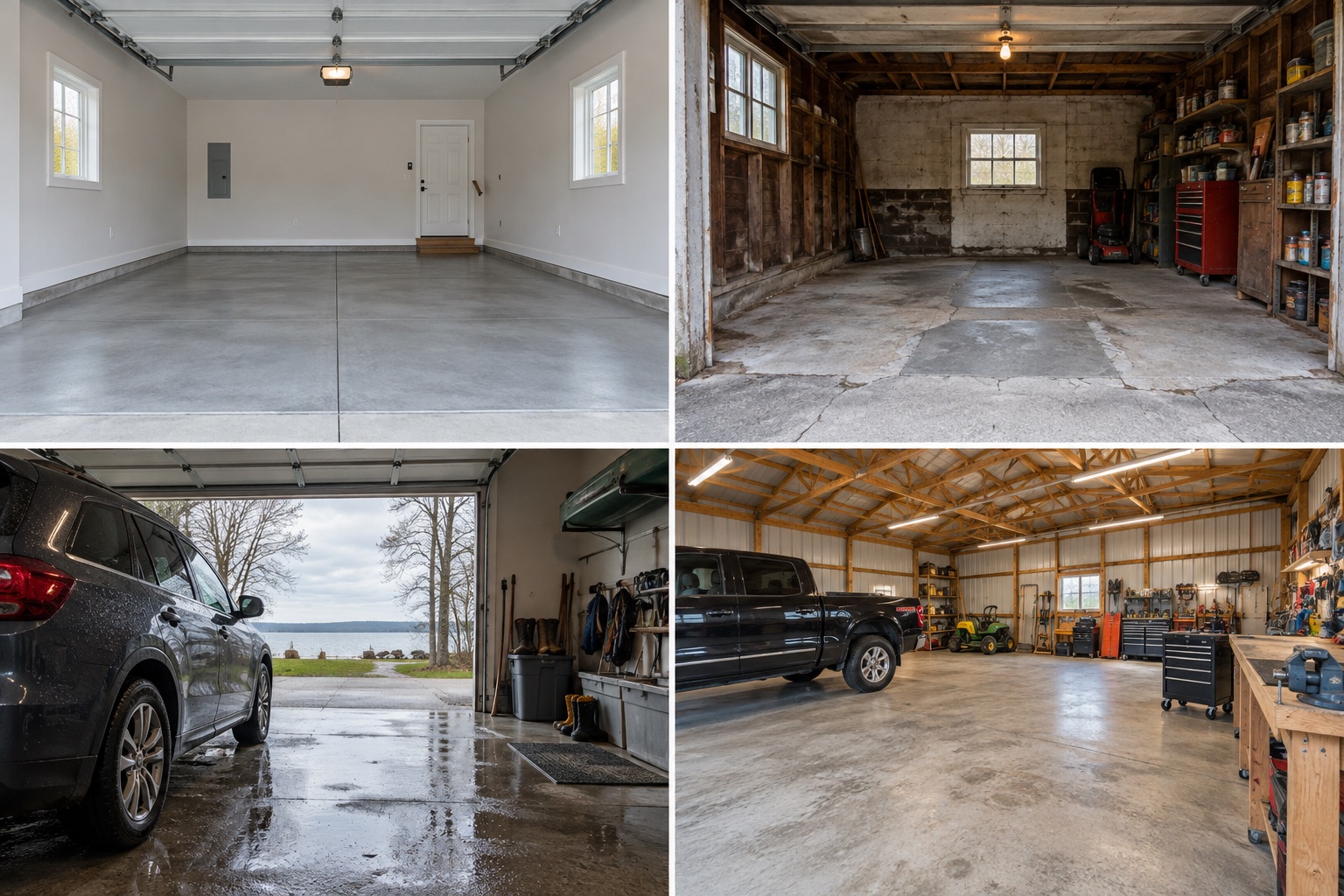 Four distinct Windsor Essex garage styles arranged as a local planning collage