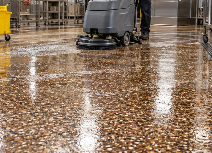 How is it cleaned? — visual example for Commercial epoxy flooring: what businesses need to know