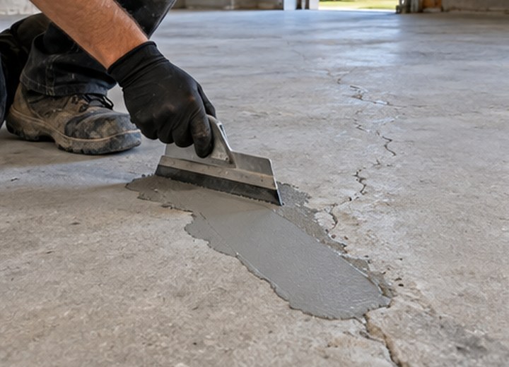 Repairs or primer — visual example for What is a full-broadcast flake floor?