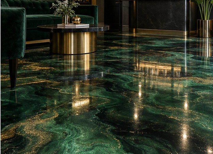 Expressive and unique — visual example for Full-flake vs. metallic epoxy: which finish fits your space?