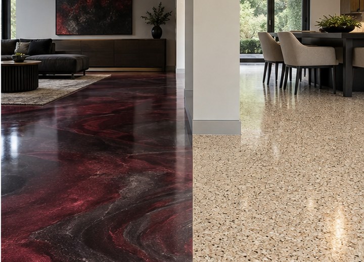 Different relationship to light — visual example for Full-flake vs. metallic epoxy: which finish fits your space?