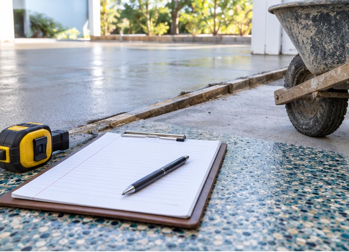 Record the pour — visual example for How long should new concrete cure before it is coated?
