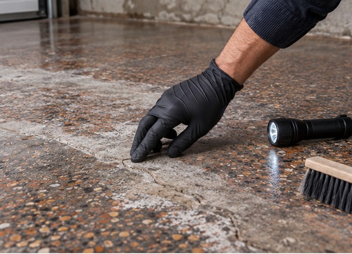 Inspect the slab — visual example for How long should new concrete cure before it is coated?