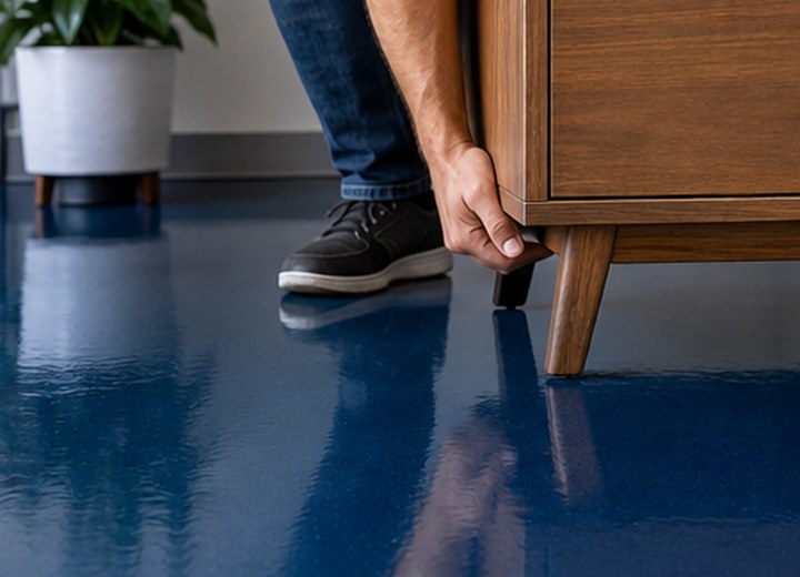 Room reset — visual example for When can you walk or park on a new epoxy floor?