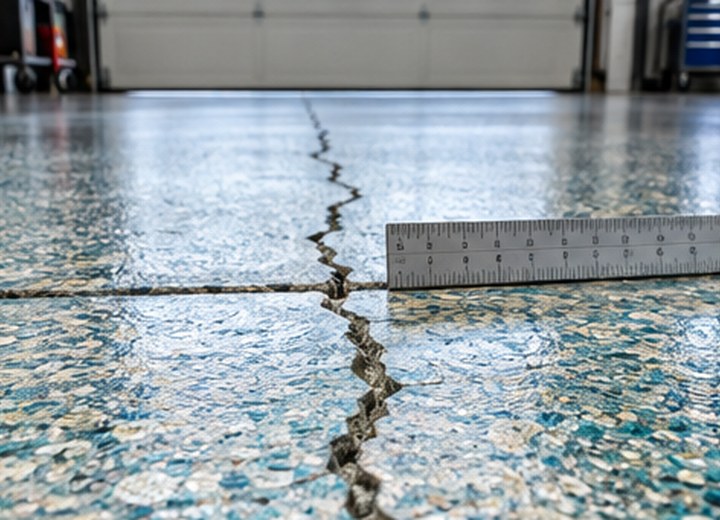 A line through the slab — visual example for Why Windsor garage floors crack, pit and spall