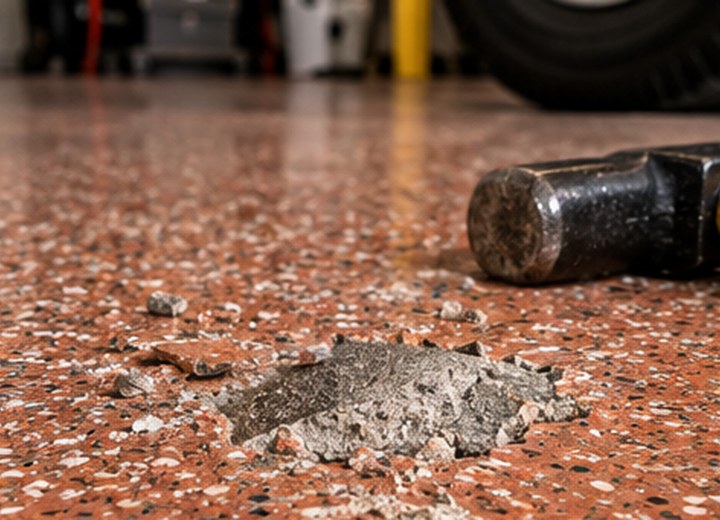 Small localized loss — visual example for Why Windsor garage floors crack, pit and spall