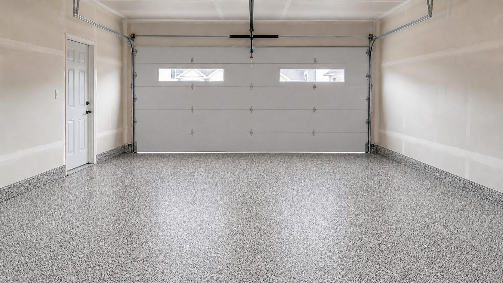 Garage with a finished full-flake floor